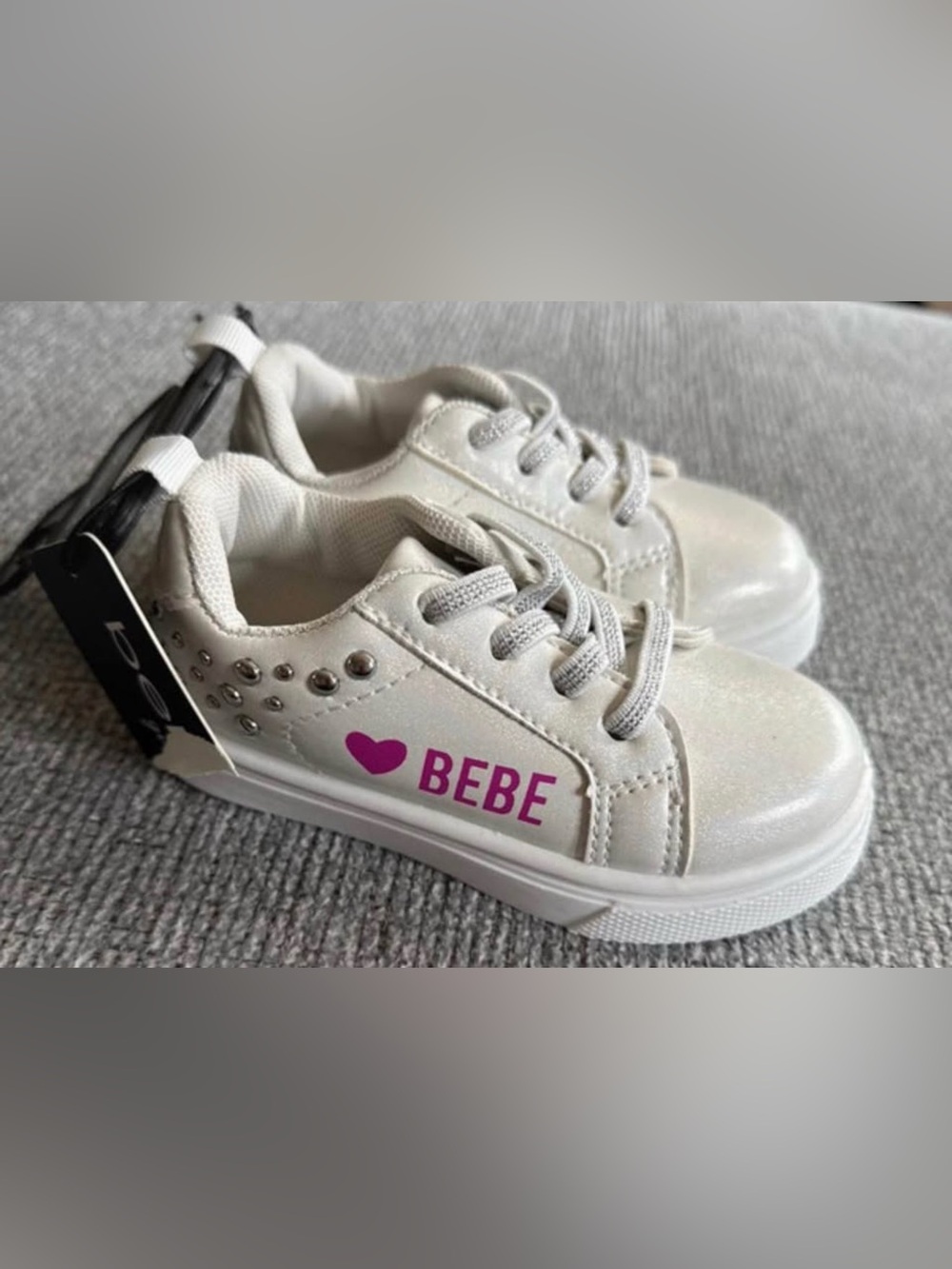 BEBE White Glitter Heart Lace-Up Sneakers NEW SIZE 5 toddler
